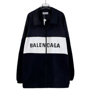 Balenciaga Two-Tone Logo Printed Cotton Long-Sleeve Zipper Jacket Black/White Si